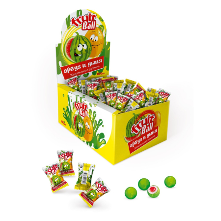 Жев. резинка Фрут Болл арбуз-дыня (1*12*100) шоу-бокс (круглая жвачка с жидким центром)